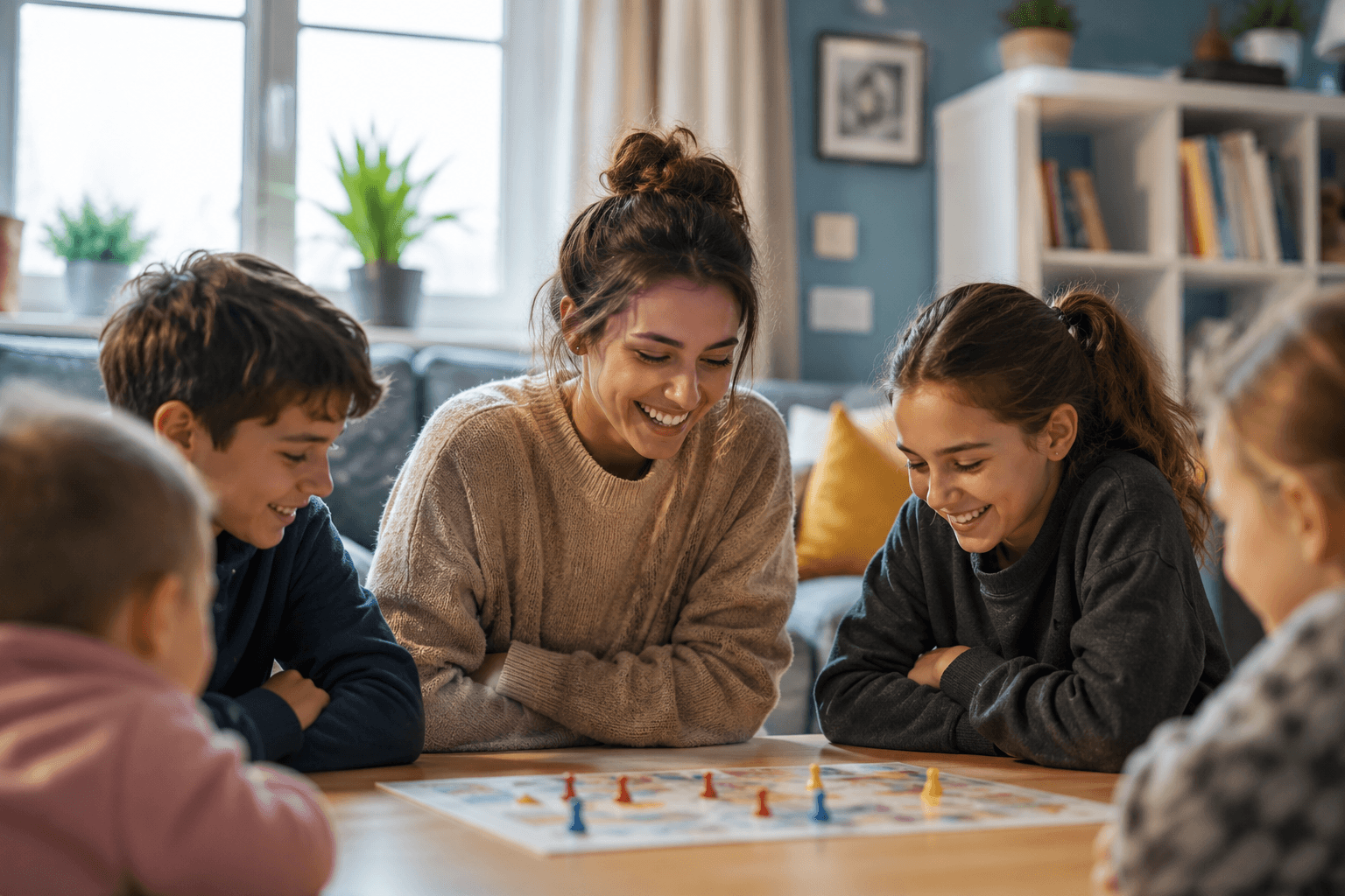 A support worker with a child in a children's home